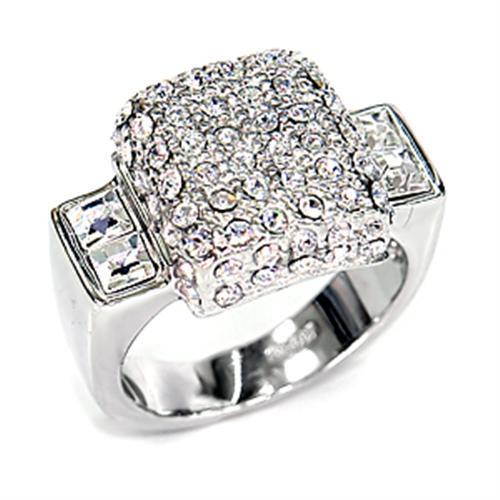 7X384 - Rhodium 925 Sterling Silver Ring with Top Grade Crystal  in Clear - Joyeria Lady