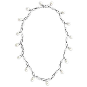 7X420 Rhodium 925 Sterling Silver Necklace with Synthetic in White - Joyeria Lady