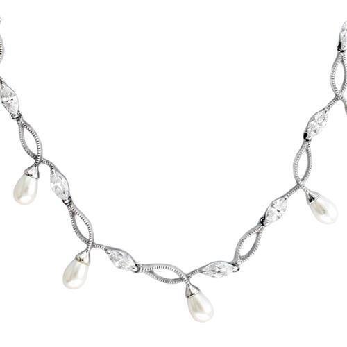 7X420 Rhodium 925 Sterling Silver Necklace with Synthetic in White - Joyeria Lady