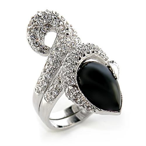 80207 Rhodium Brass Ring with Semi-Precious in Jet - Joyeria Lady