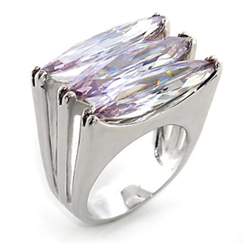 80306 Rhodium Brass Ring with AAA Grade CZ in Light Amethyst - Joyeria Lady
