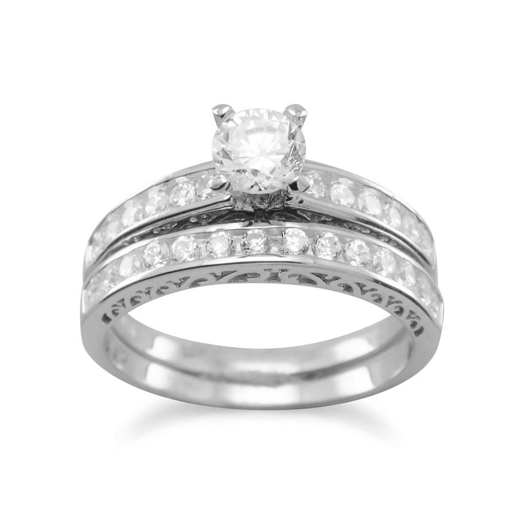 Rhodium Plated Wedding Band Set - Joyeria Lady