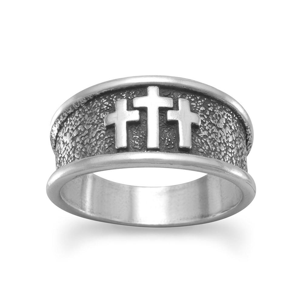 Oxidized Three Cross Ring - Joyeria Lady