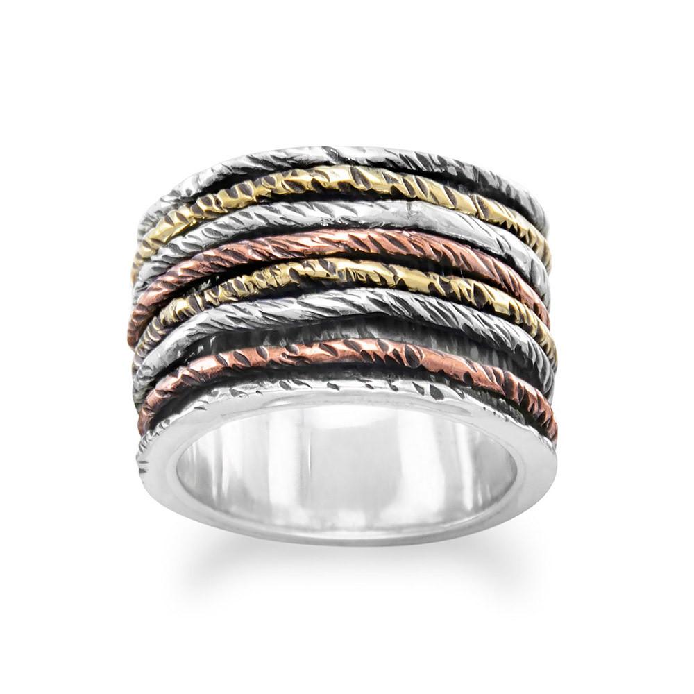 Oxidized Ring with Tri Tone Bands - Joyeria Lady