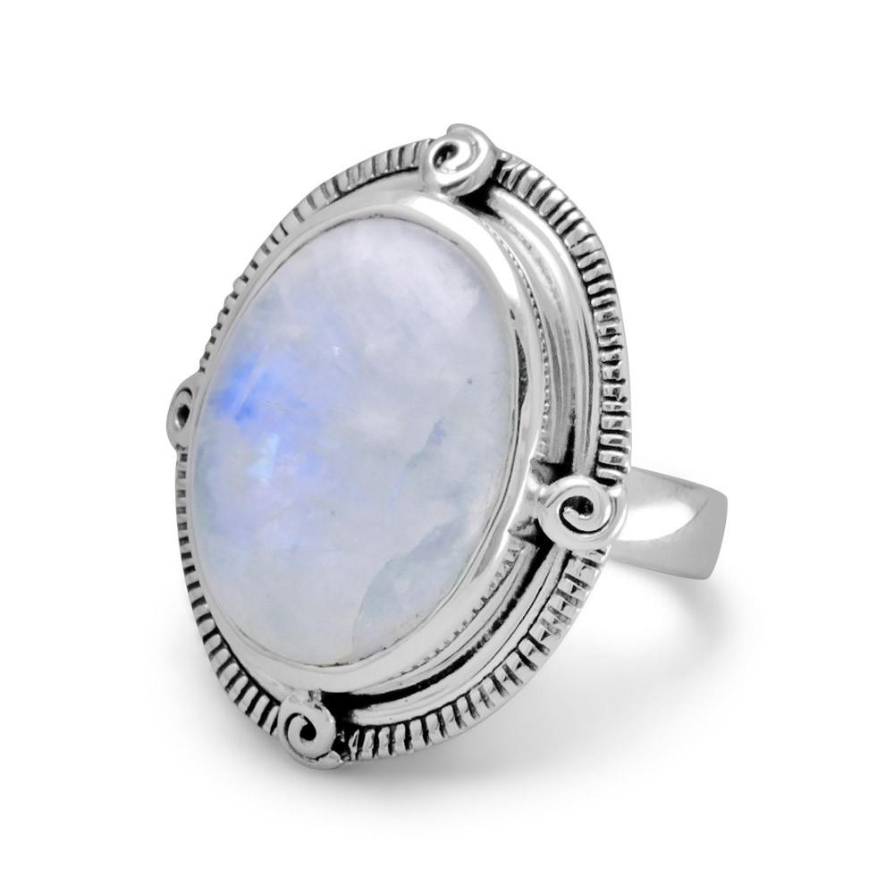 Oxidized Oval Rainbow Moonstone Ring - Joyeria Lady
