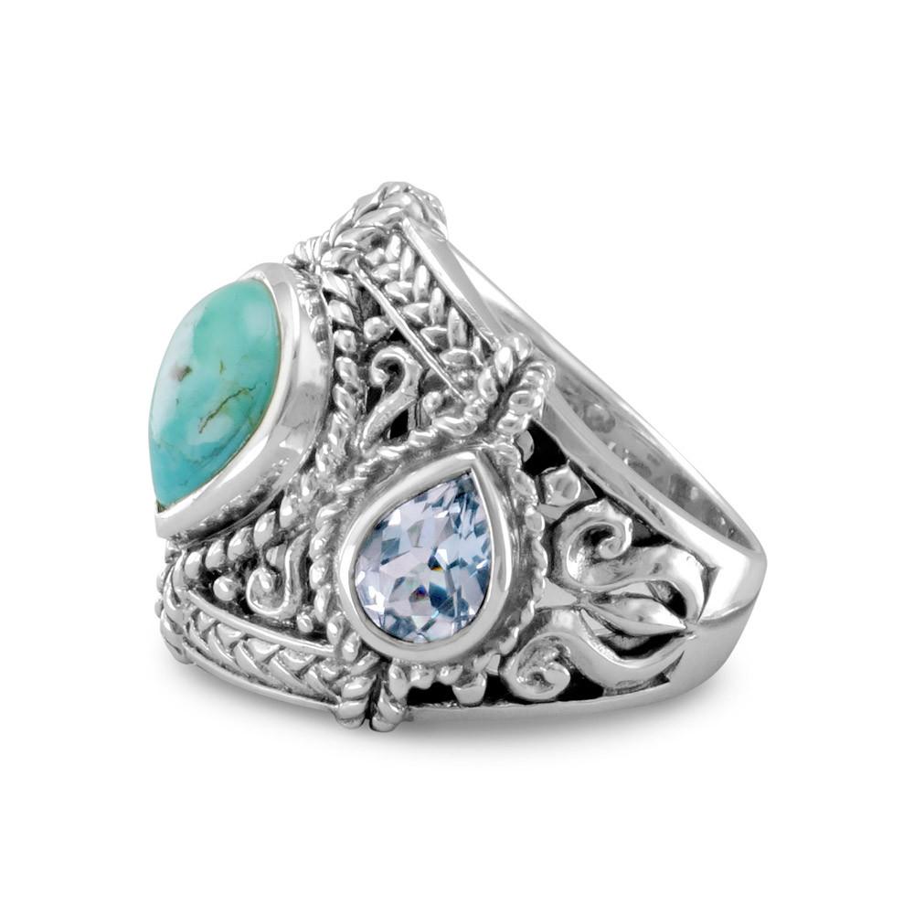 Blue Topaz and Reconstituted Turquoise Ring - Joyeria Lady