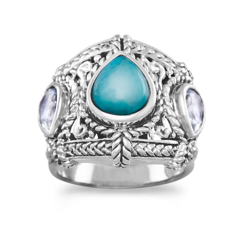 Blue Topaz and Reconstituted Turquoise Ring - Joyeria Lady