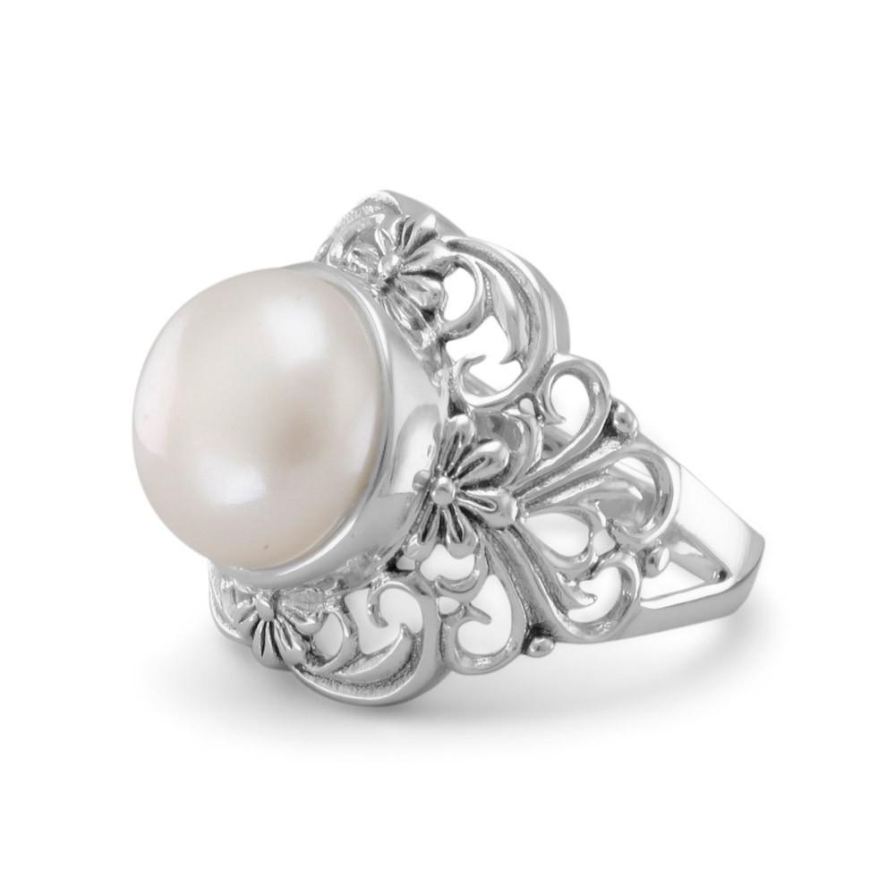 Ornate Cultured Freshwater Pearl Ring - Joyeria Lady