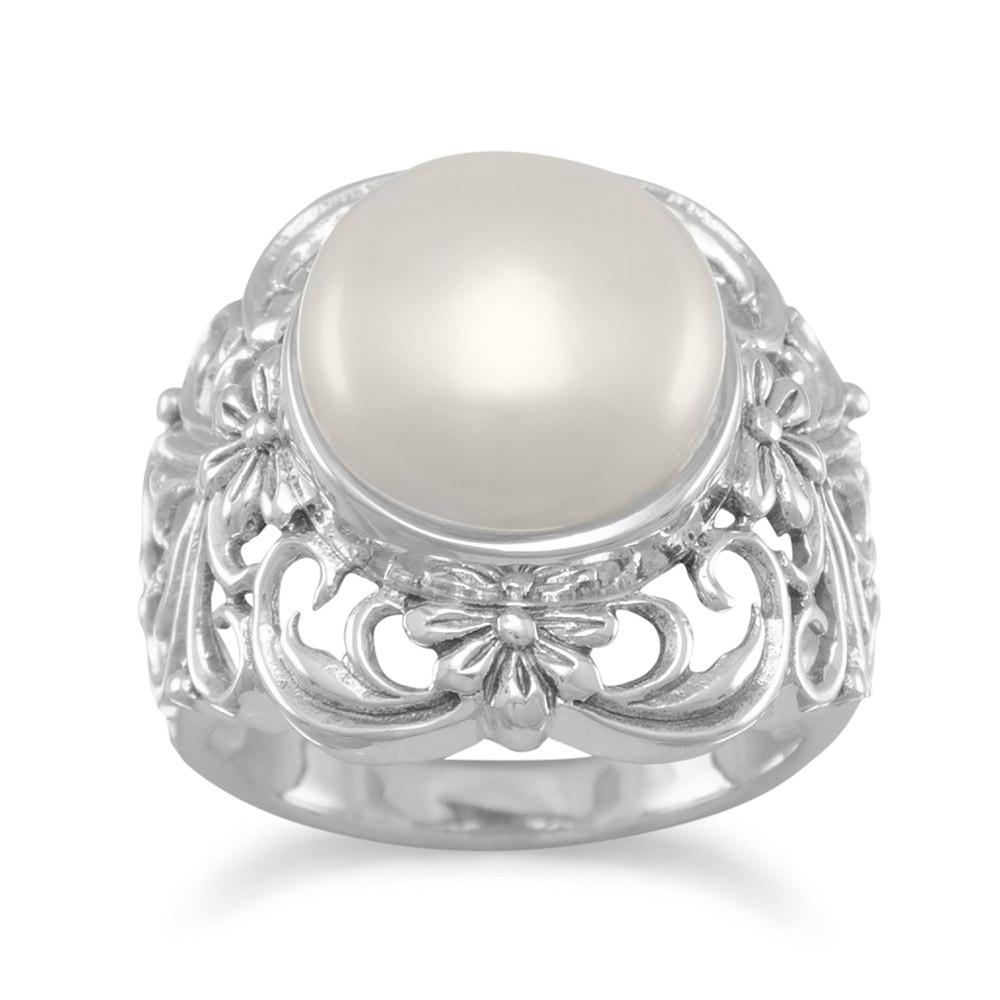 Ornate Cultured Freshwater Pearl Ring - Joyeria Lady