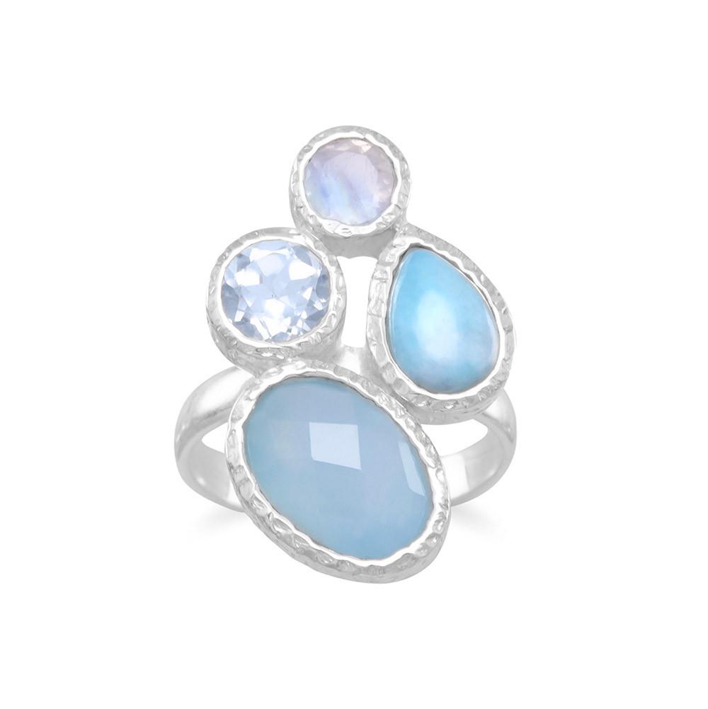 Chalcedony, Larimar, Topaz and Moonstone Cluster Ring - Joyeria Lady