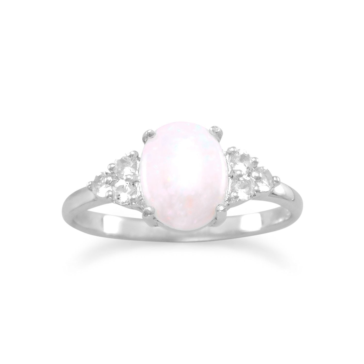Rhodium Plated Australian Opal and White Topaz Ring - Joyeria Lady