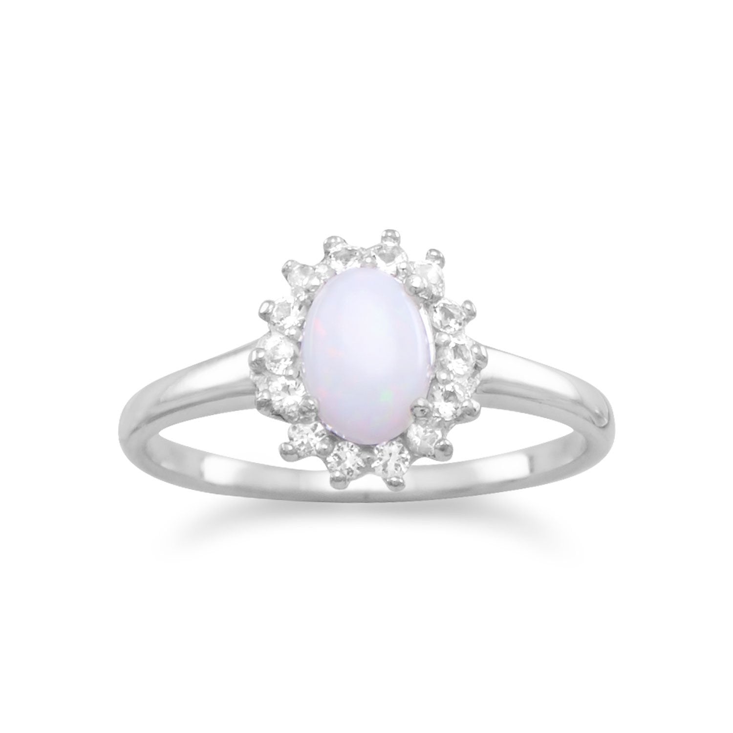 Rhodium Plated White Topaz and Australian Opal Ring - Joyeria Lady