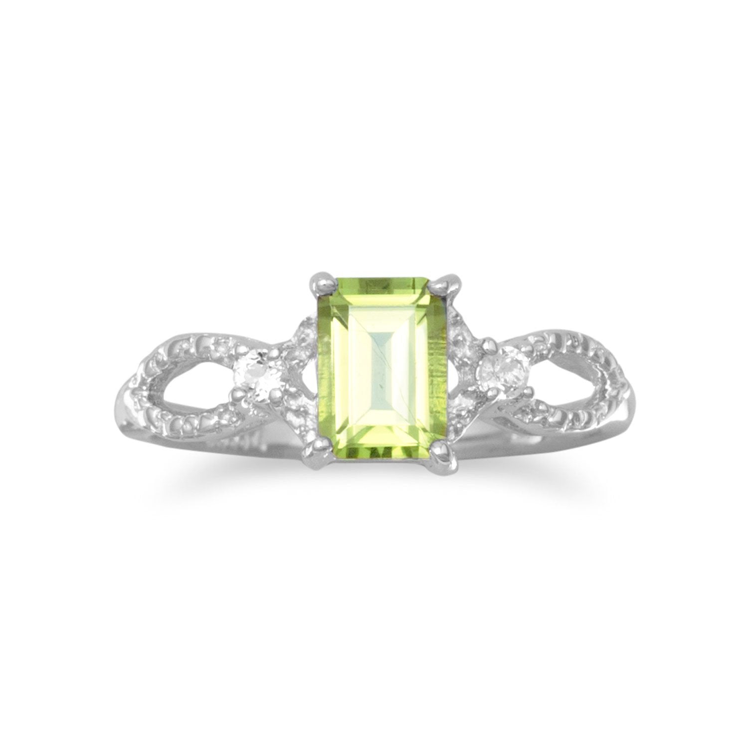 Rhodium Plated Peridot and White Topaz Ring - Joyeria Lady