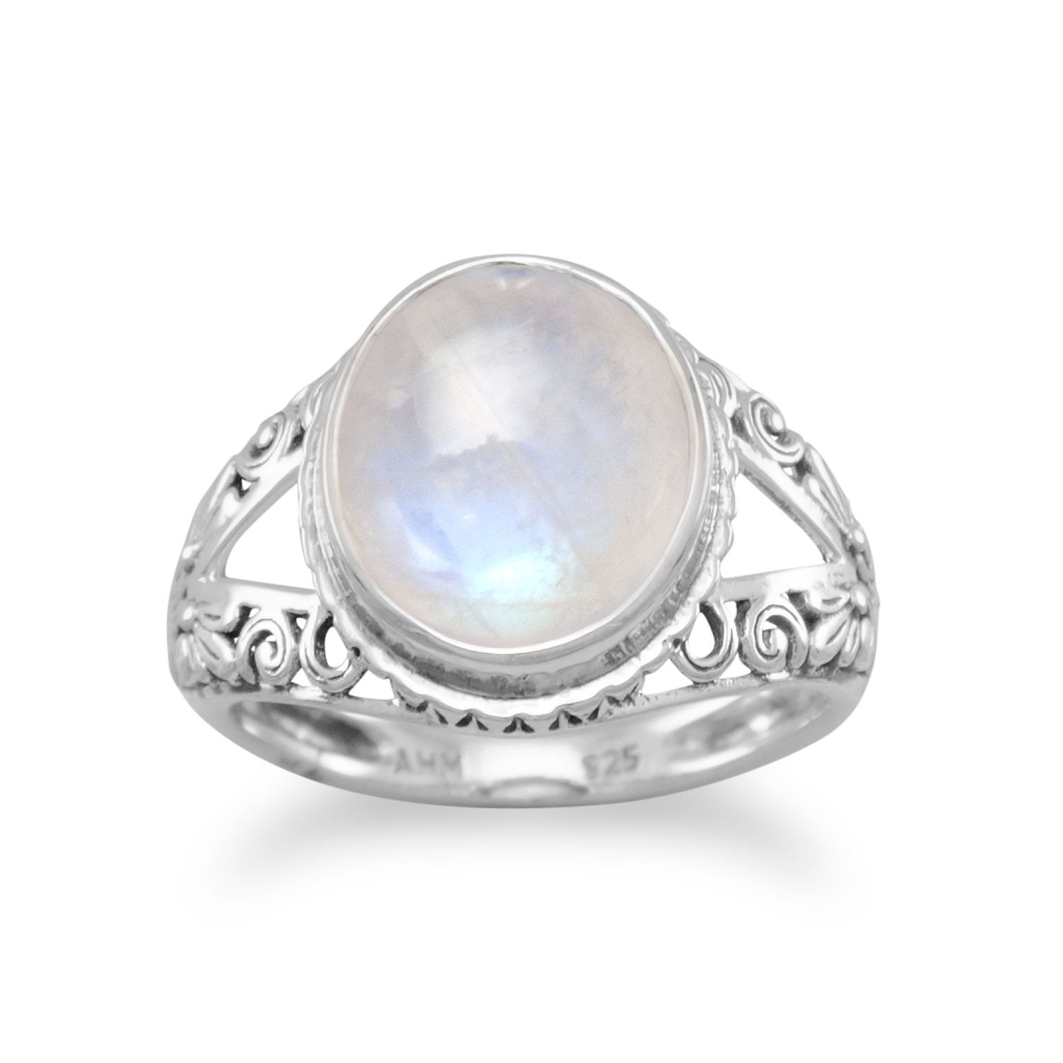 Oxidized Ornate Rainbow Moonstone Ring - Joyeria Lady