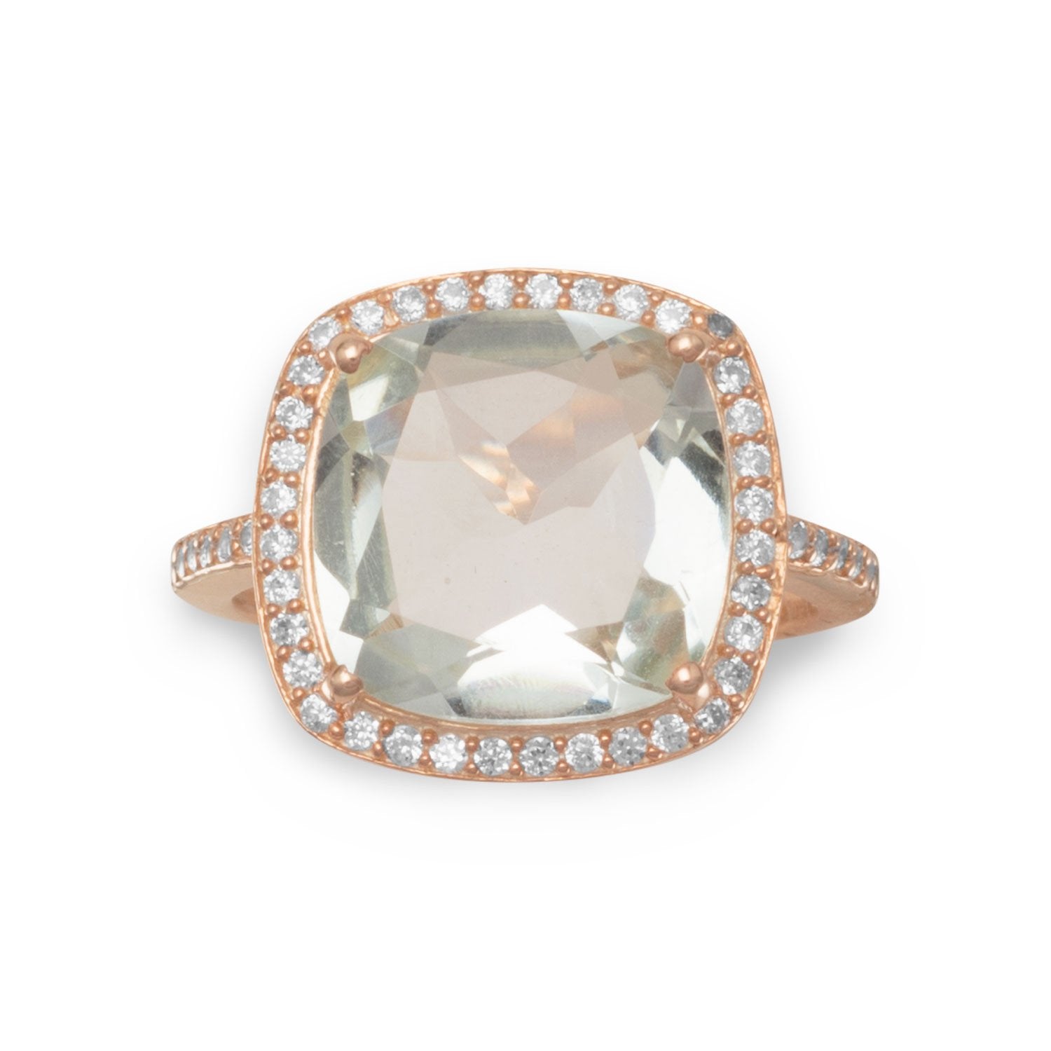 14K Rose Gold Plated Prasiolite Ring - Joyeria Lady