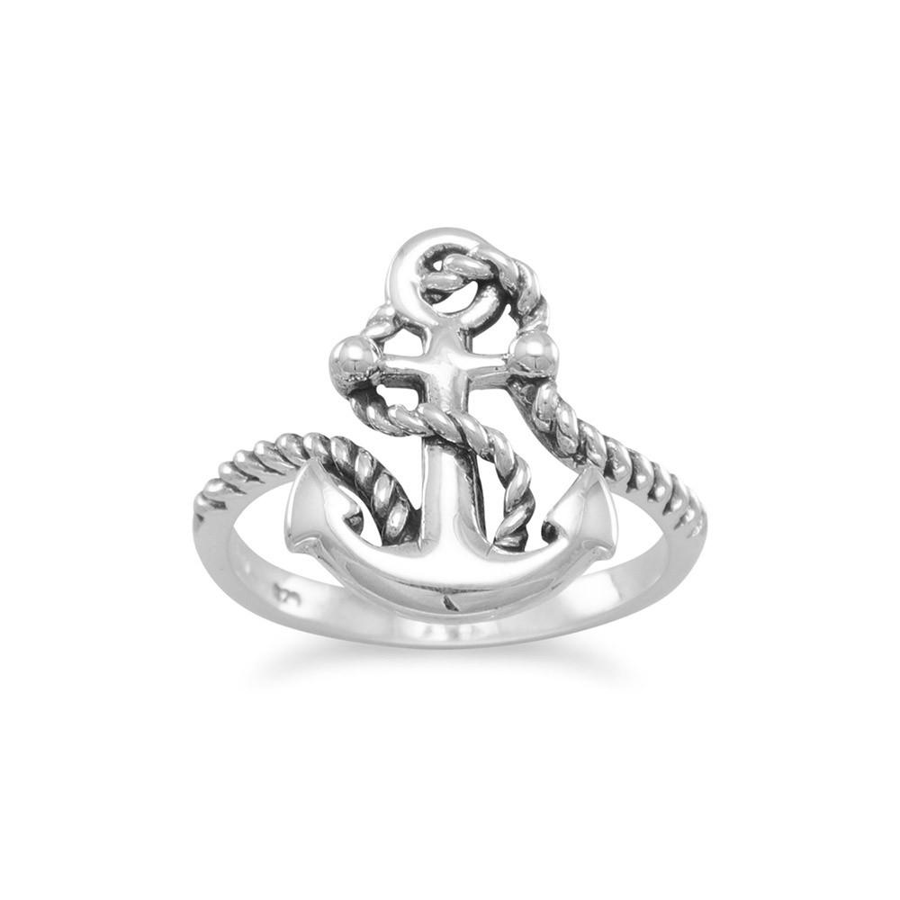 Oxidized Anchor Ring with Rope - Joyeria Lady