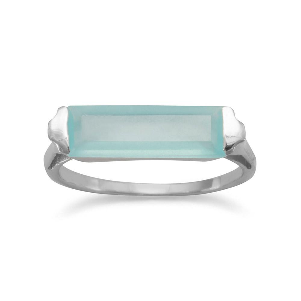 Rhodium Plated Green Chalcedony Bar Ring - Joyeria Lady