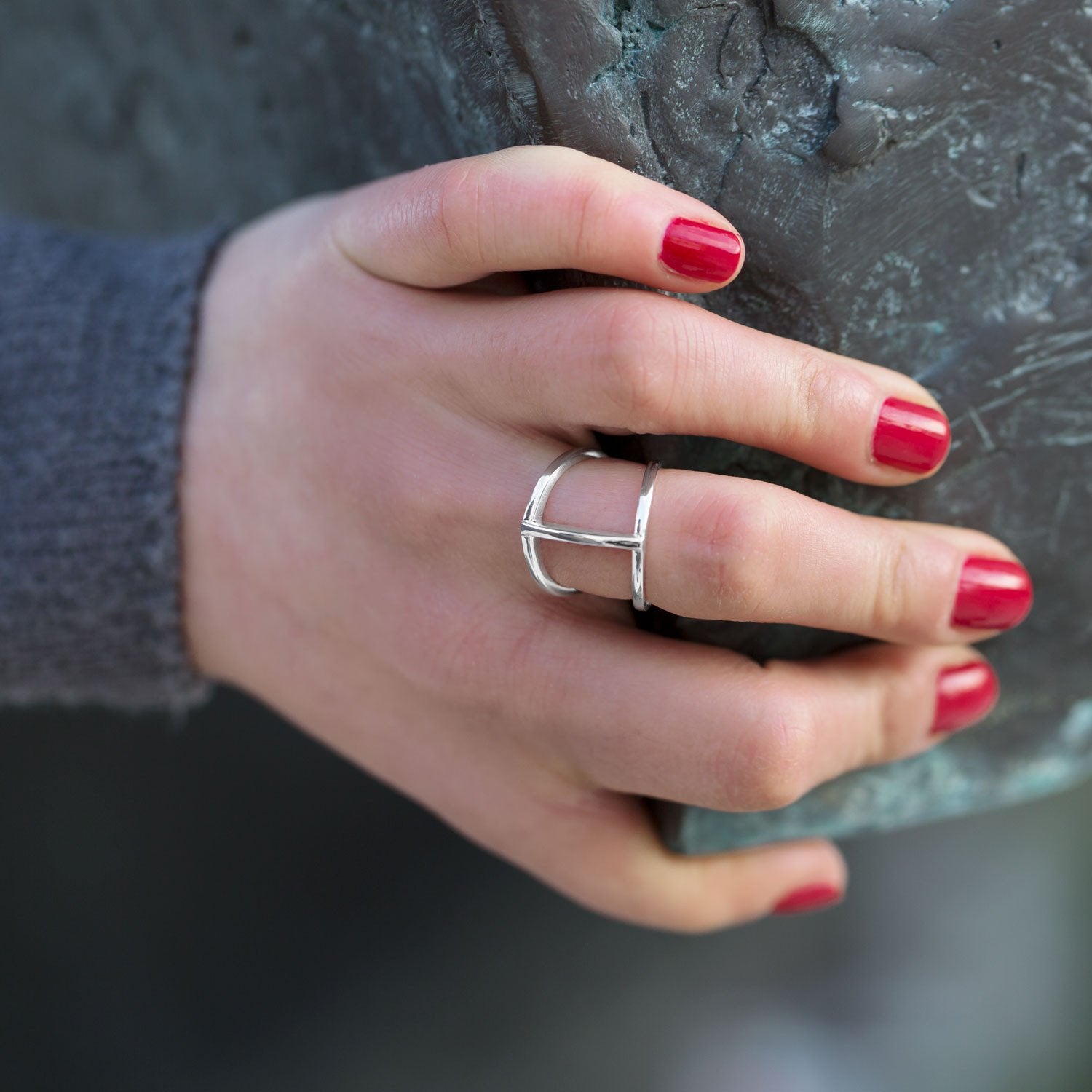 Double Row Ring with Center Bar - Joyeria Lady