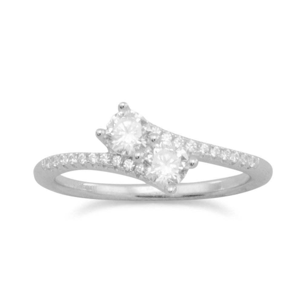 Rhodium Plated Double CZ Ring with CZ Band - Joyeria Lady