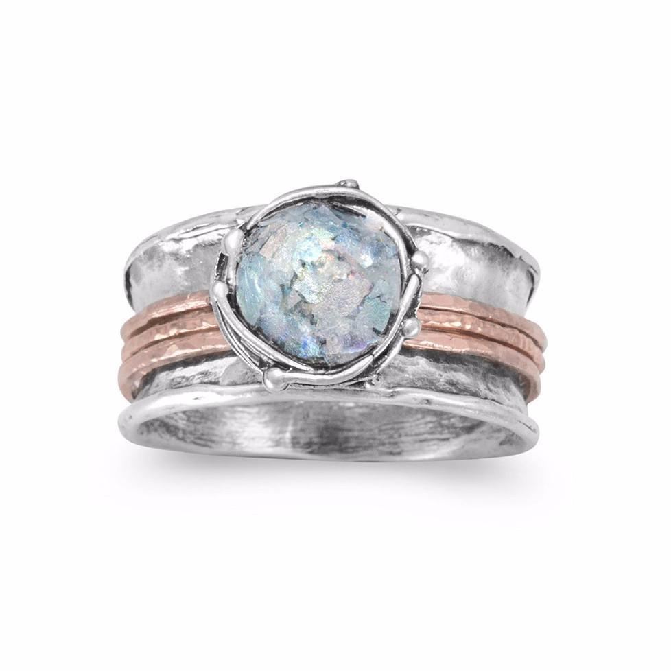 Two Tone Roman Glass Spin Ring - Joyeria Lady