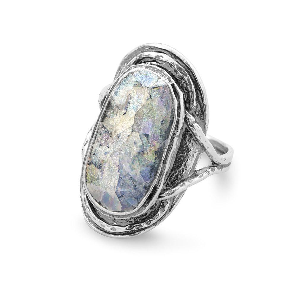 Oxidized Oval Roman Glass Ring - Joyeria Lady