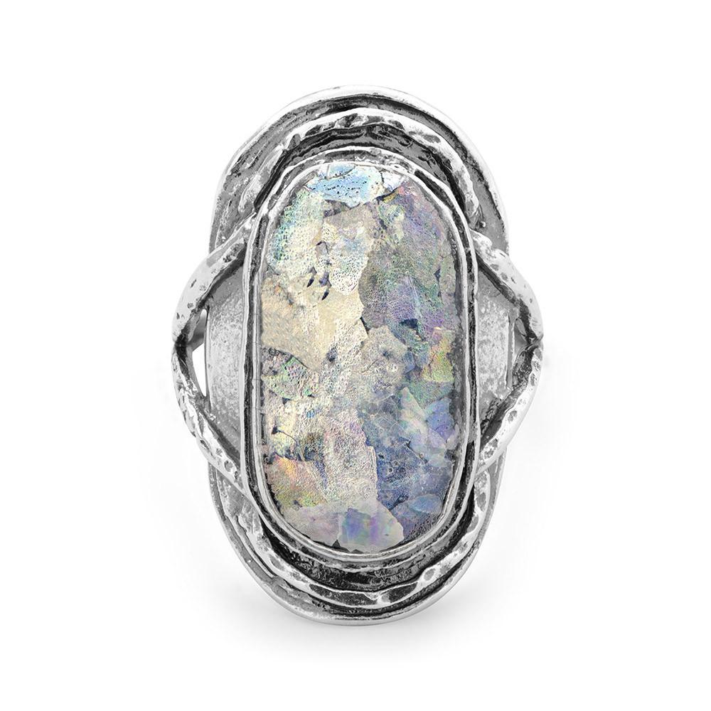 Oxidized Oval Roman Glass Ring - Joyeria Lady