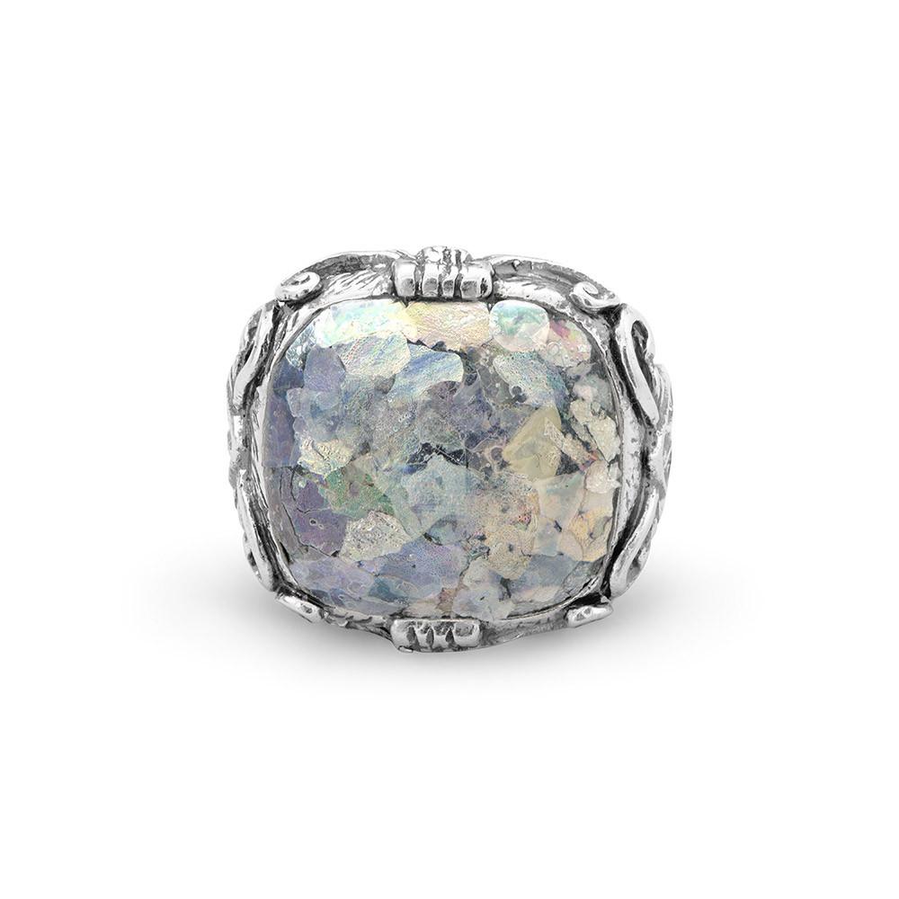 Ornate Large Square Roman Glass Ring - Joyeria Lady