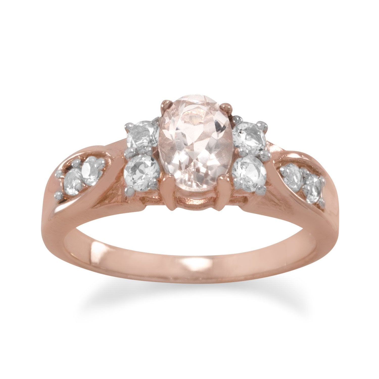 14 Karat Rose Gold Plated Morganite and White Topaz Ring - Joyeria Lady