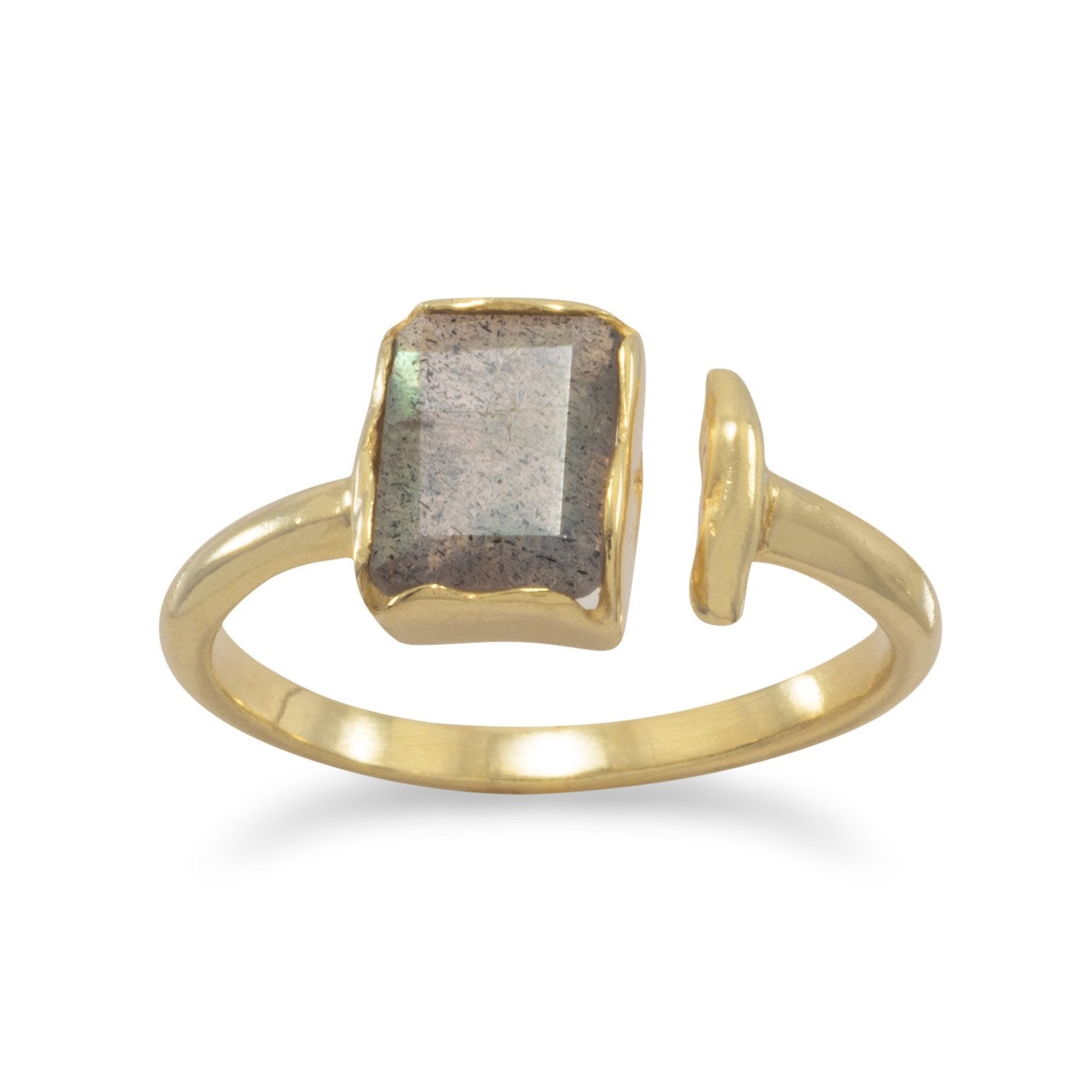 14 Karat Gold Plated Rectangular Labradorite Ring - Joyeria Lady