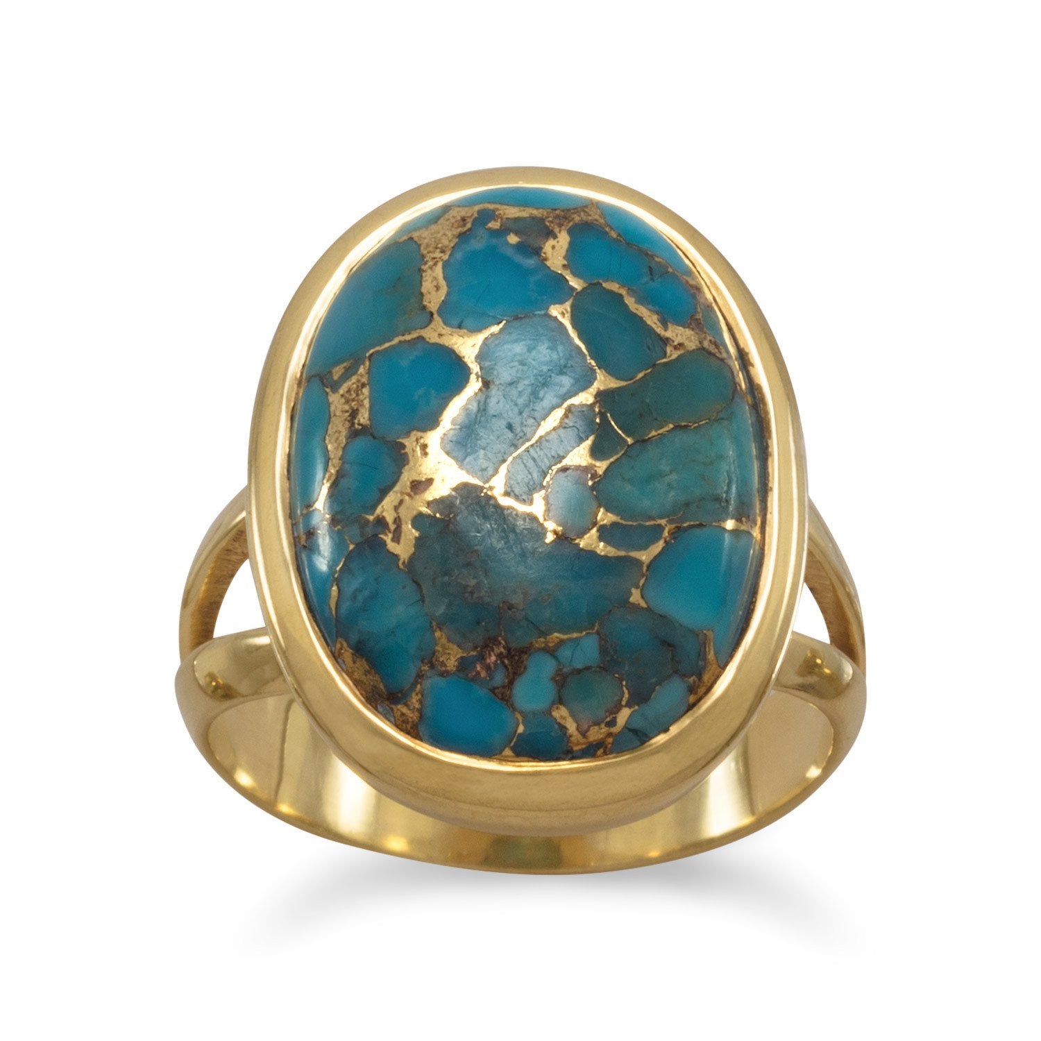 14 Karat Gold Plated Stabilized Turquoise Ring - Joyeria Lady