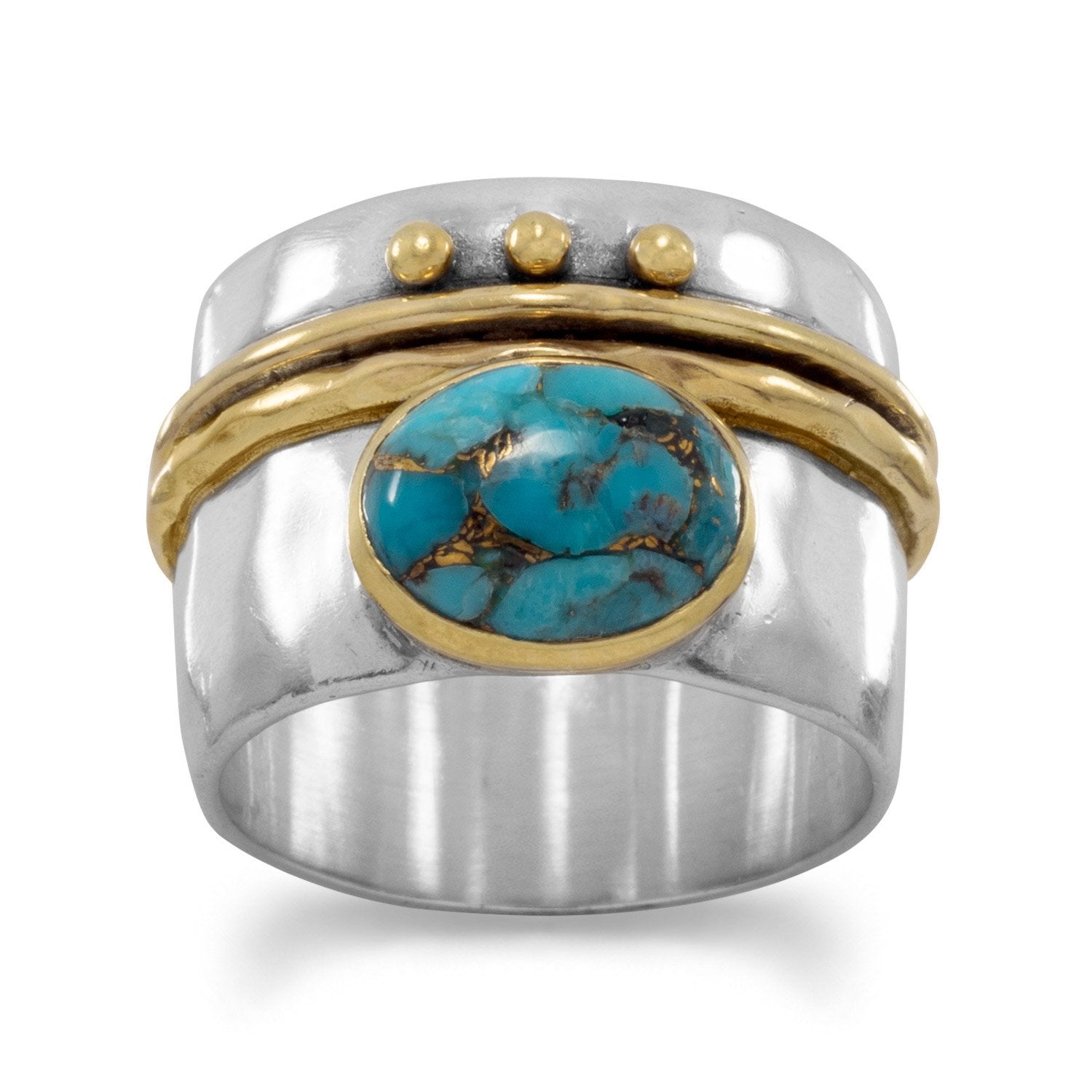 Two Tone Stabilized Turquoise Ring - Joyeria Lady