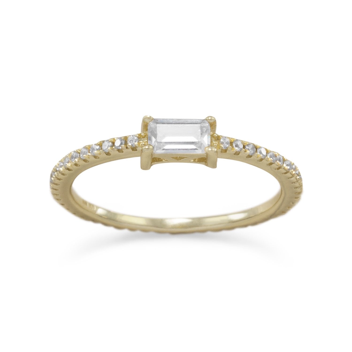 14 Karat Gold Plated Rectangle CZ Ring - Joyeria Lady