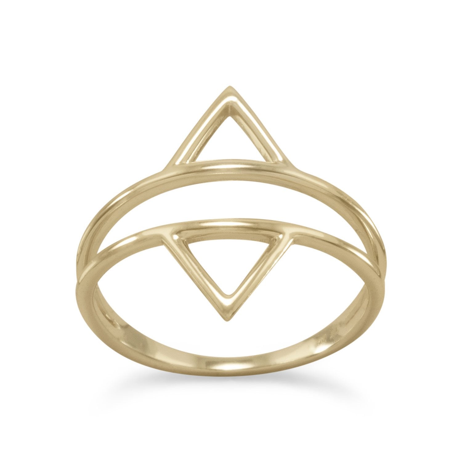 14 Karat Gold Plated Double Triangle Ring - Joyeria Lady