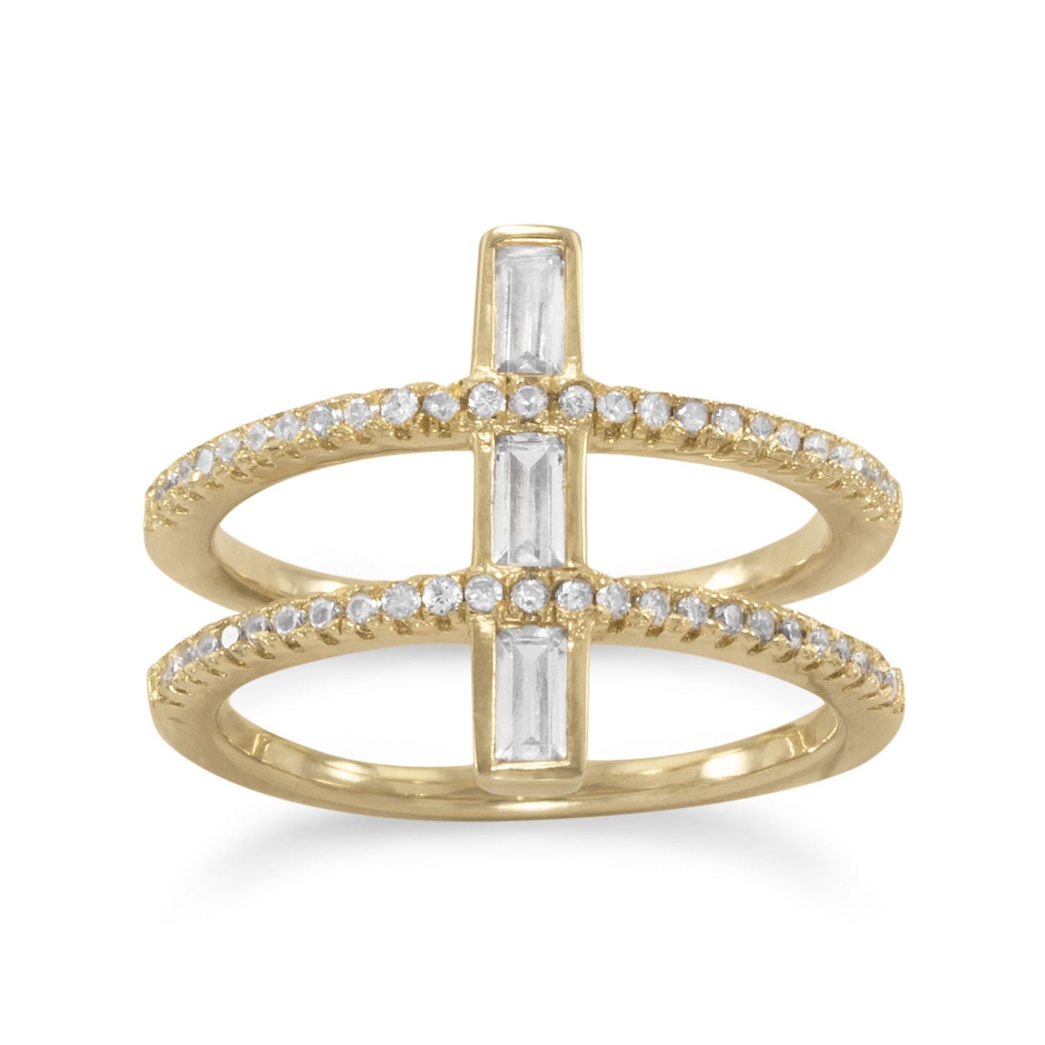 14 Karat Gold Plated CZ Double Cross Ring - Joyeria Lady