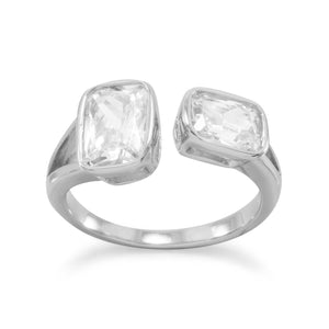 Rhodium Plated CZ Split Design Ring - Joyeria Lady