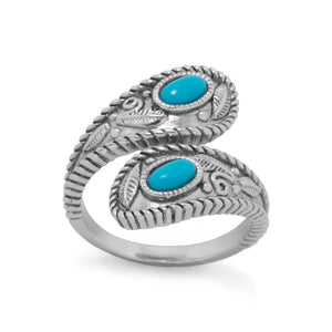 Rhodium Plated Turquoise Wrap Ring - Joyeria Lady
