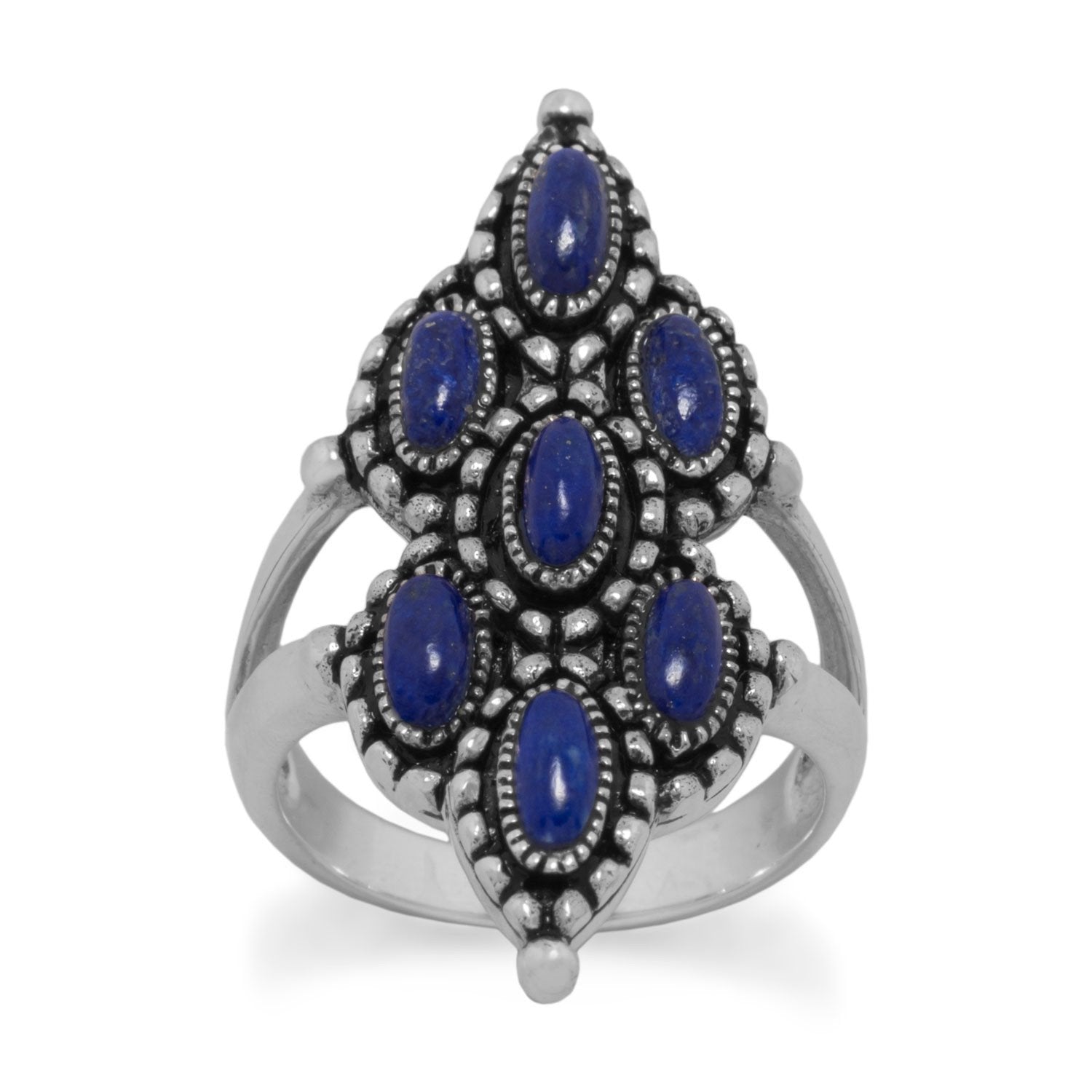 Ornate Oxidized Lapis Ring - Joyeria Lady