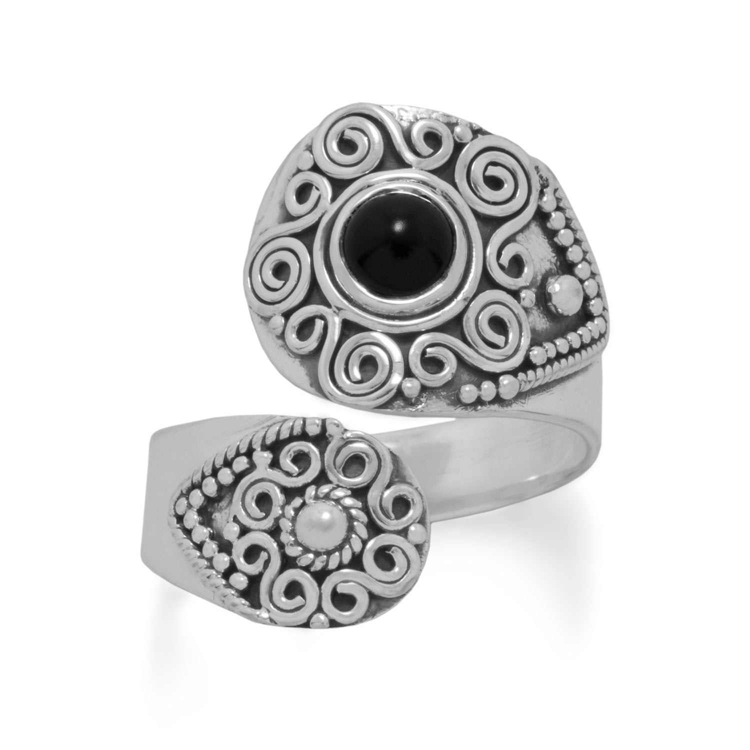 Oxidized Black Onyx Wrap Ring - Joyeria Lady