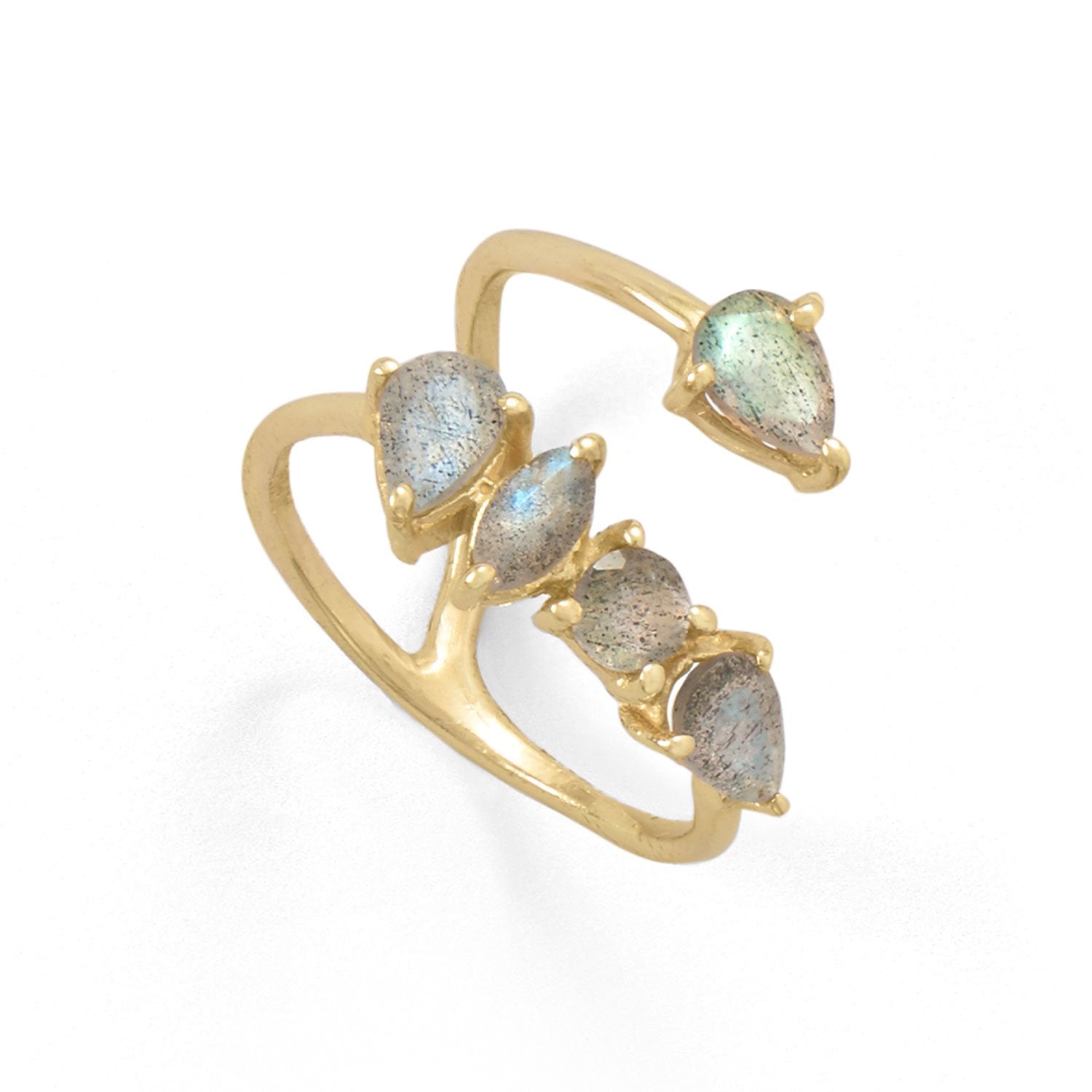 14 Karat Gold Plated Labradorite Unique Wrap Ring - Joyeria Lady