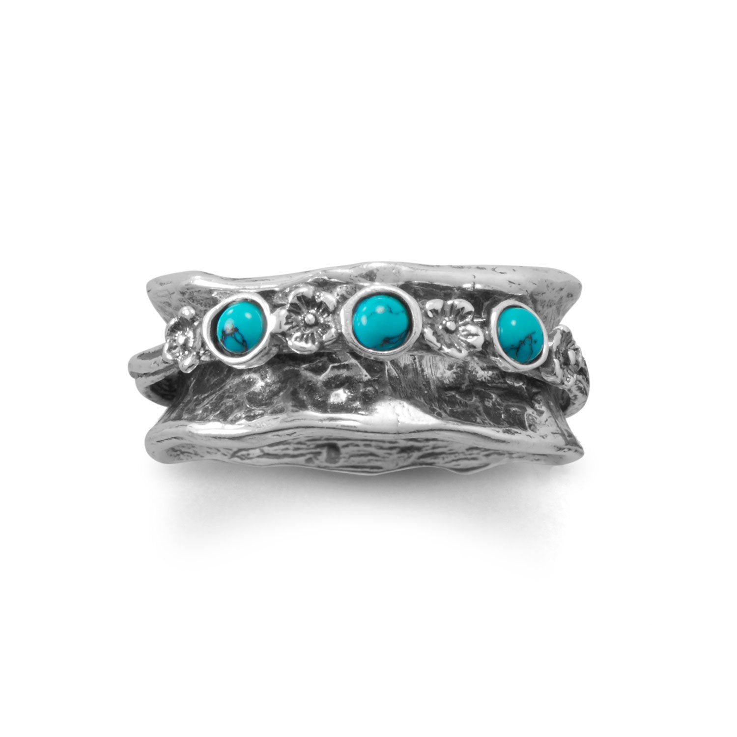Oxidized Spin Ring with Reconstituted Turquoise Stones - Joyeria Lady