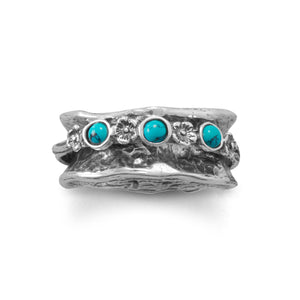 Oxidized Spin Ring with Reconstituted Turquoise Stones - Joyeria Lady