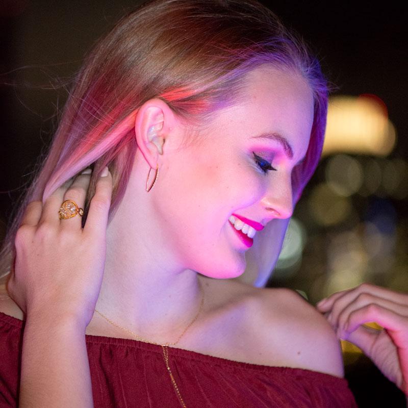 14 Karat Gold Plate Chain with CZ's Ring - Joyeria Lady