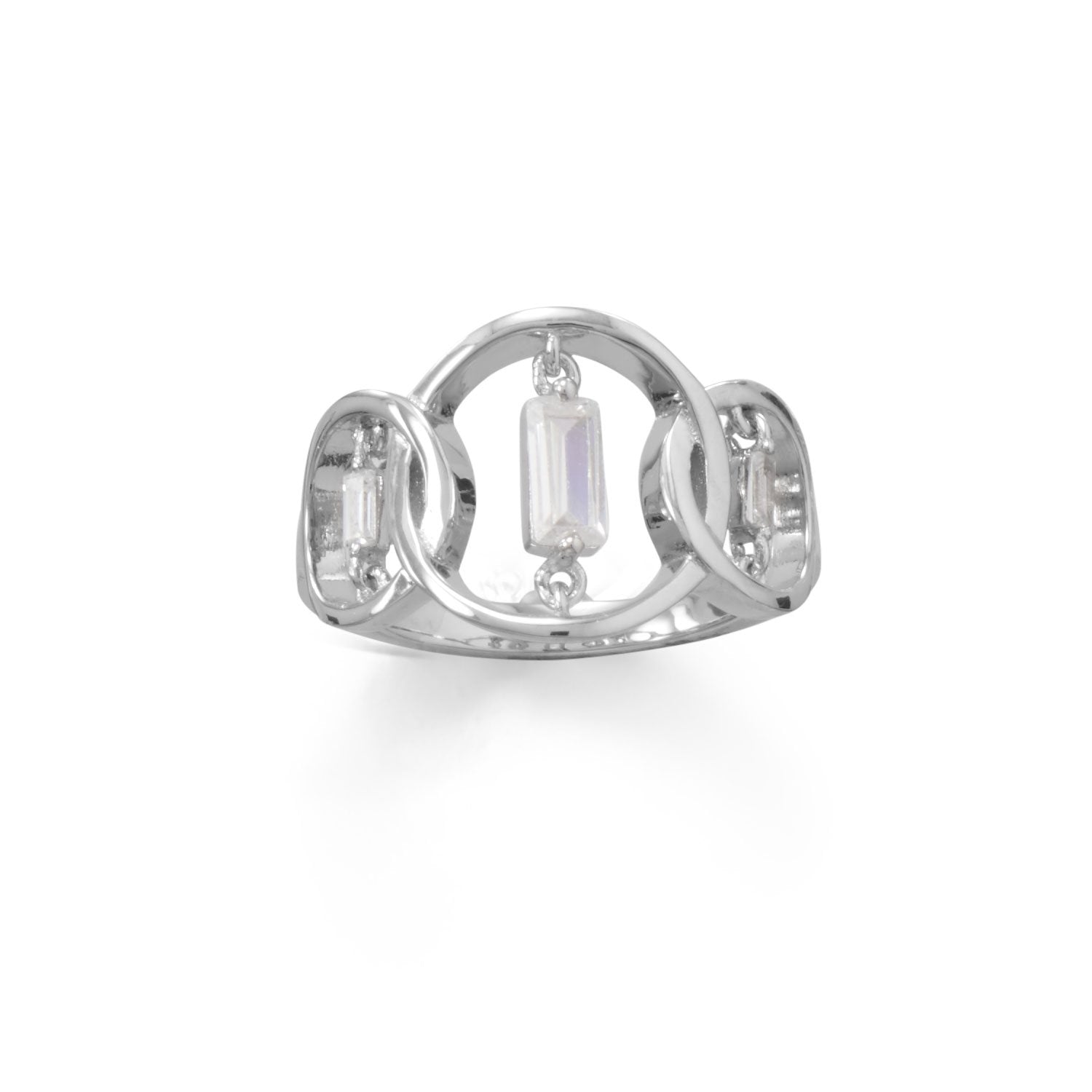 Rhodium Plated Triple Circle Suspension CZ Ring - Joyeria Lady