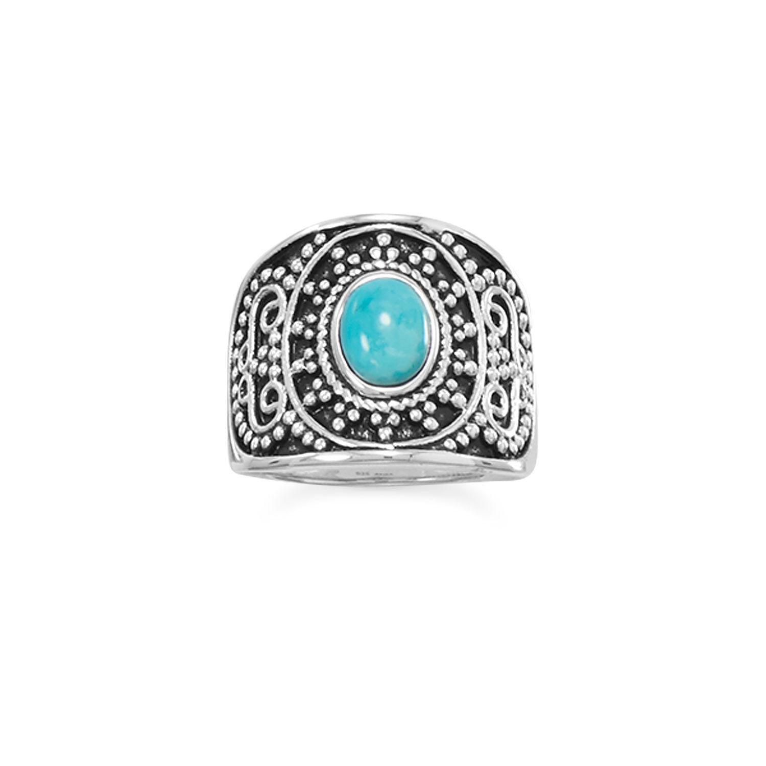 Oxidized Beaded Design Reconstituted Turquoise Ring - Joyeria Lady