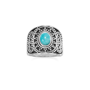 Oxidized Beaded Design Reconstituted Turquoise Ring - Joyeria Lady
