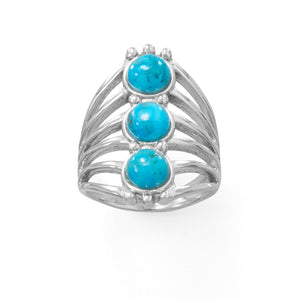 Polished Six Line Reconstituted Turquoise Ring - Joyeria Lady