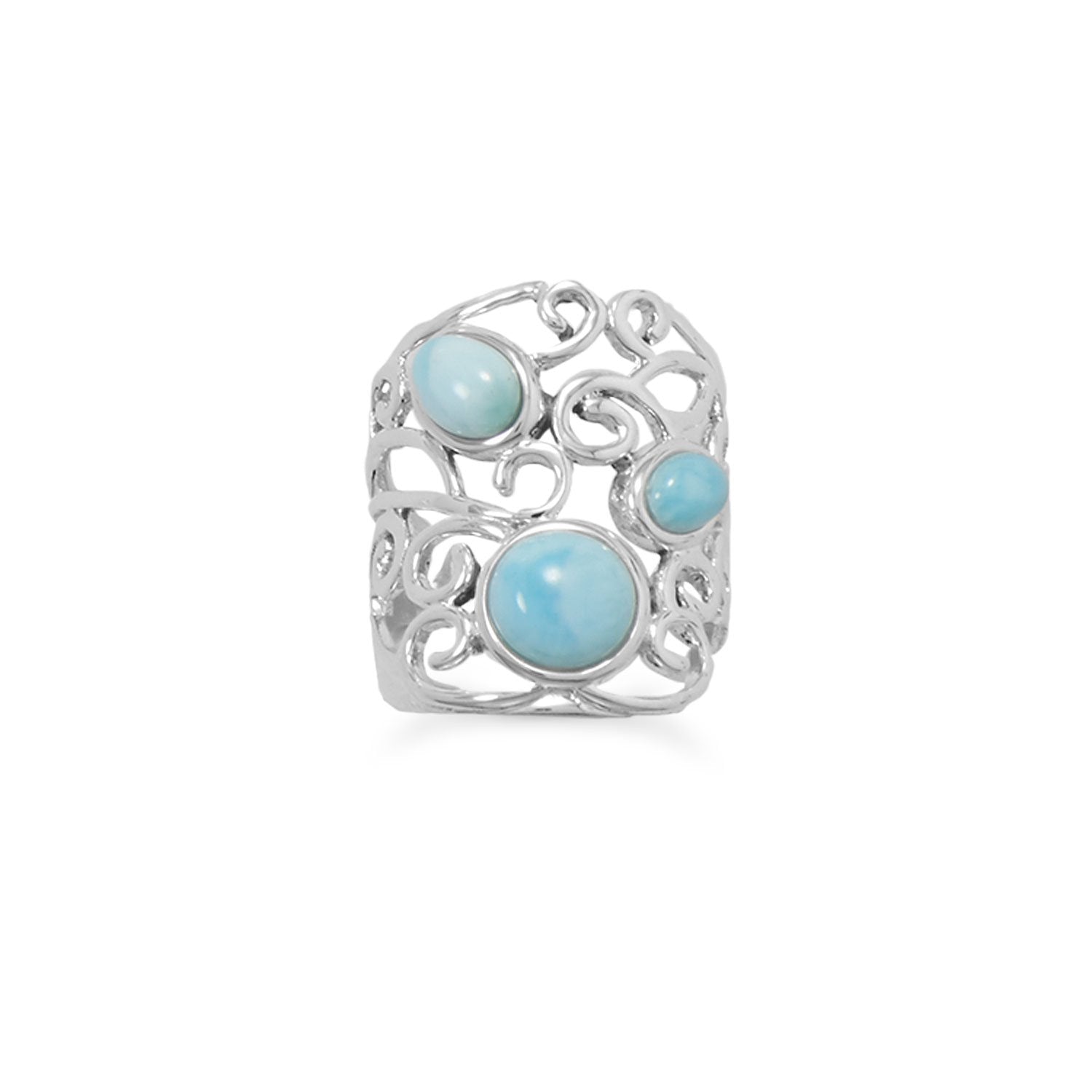 Polished Ornate Larimar Ring - Joyeria Lady