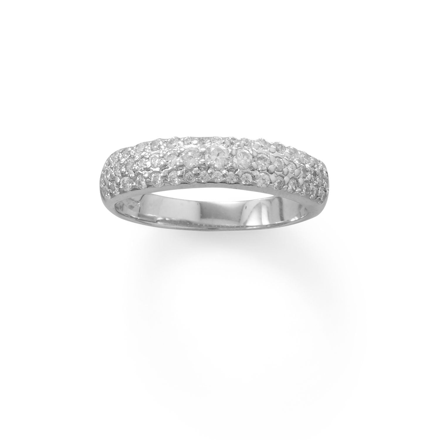 Rhodium Plated Three Row Domed CZ Ring - Joyeria Lady