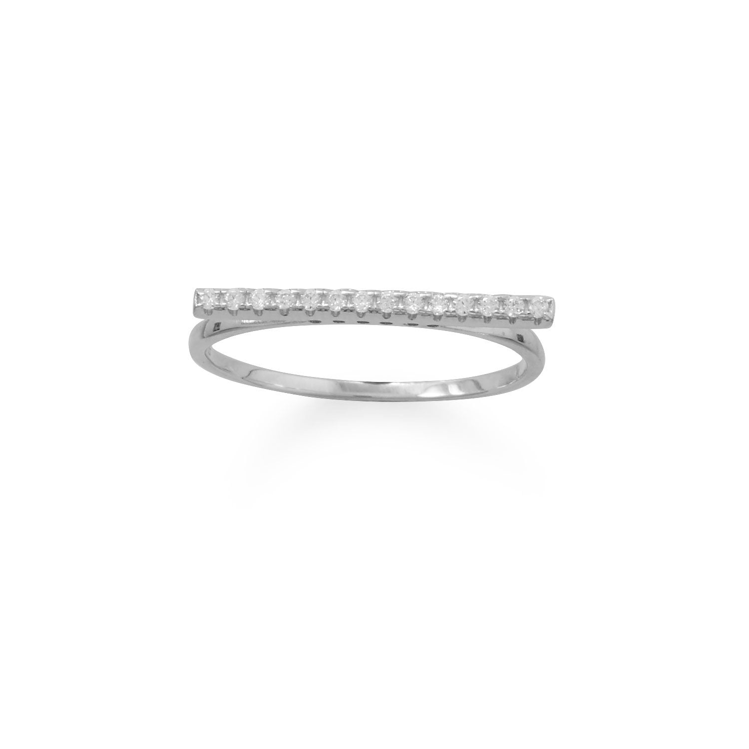Rhodium Plated CZ Bar Ring - Joyeria Lady