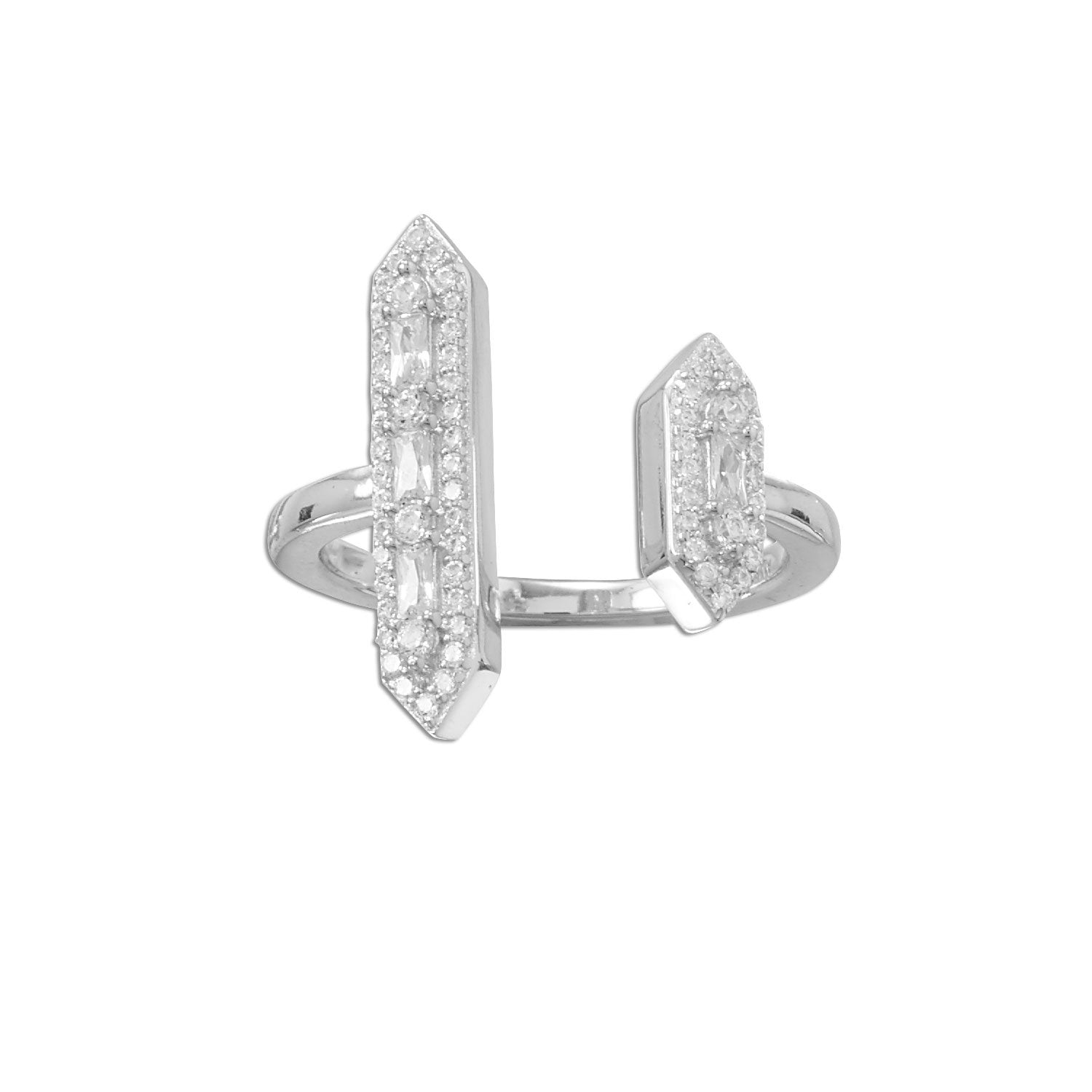 Rhodium Plated CZ Double Bar Ring - Joyeria Lady